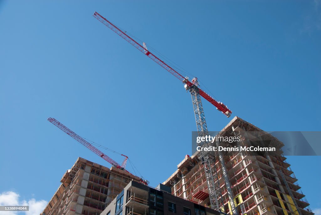 Two Construction Cranes and Three Buildings, Ottawa, Ontario, Canada