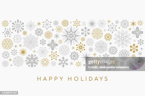 illustrazioni stock, clip art, cartoni animati e icone di tendenza di modern snowflakes holiday card - decorazione natalizia