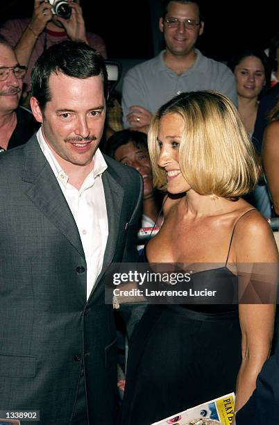 Actors Matthew Broderick and Sarah Jessica Parker arrive at the Roseland Ballroom for the Broadway musical Hairspray opening night after party August...