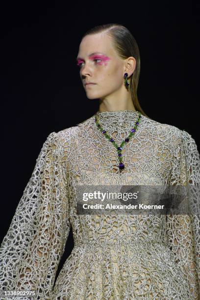 Model walks the runway during the "Kilian Kerner" Show at the Mercedes-Benz Fashion Week Berlin September 2021 at Kraftwerk Mitte on September 07,...