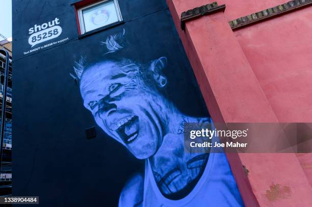 General view during the unveiling of The Prodigy's Keith Flint mural by street artist Akse P19 ahead of World Suicide Prevention Day 2021 on...