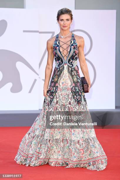 Martina Colombari attends the red carpet of the movie "Qui Rido Io" during the 78th Venice International Film Festival on September 07, 2021 in...