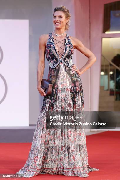 Martina Colombari attends the red carpet of the movie "Qui Rido Io" during the 78th Venice International Film Festival on September 07, 2021 in...