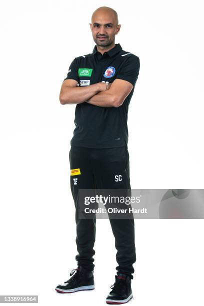 Head coach Sofian Chahed of 1. FFC Turbine Potsdam poses during the 1. FFC Turbine Potsdam team presentation on September 06, 2021 at...