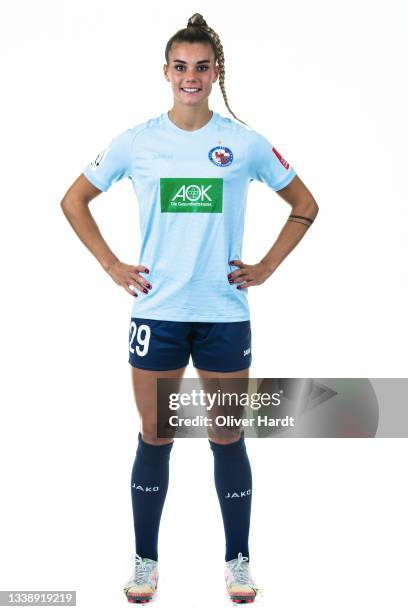 Selina Cerci of 1. FFC Turbine Potsdam poses during the 1. FFC Turbine Potsdam team presentation on September 06, 2021 at Karl-Liebknecht-Stadion in...