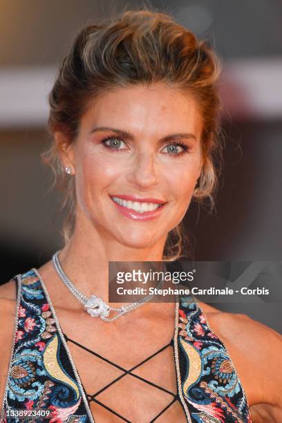 Martina Colombari attends the red carpet of the movie "Qui Rido Io" during the 78th Venice International Film Festival on September 07, 2021 in...