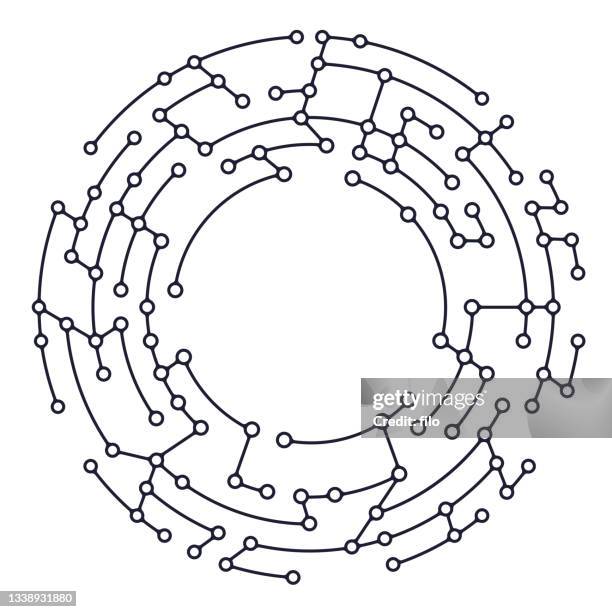 illustrazioni stock, clip art, cartoni animati e icone di tendenza di elemento di progettazione del cerchio del cerchio del circuito digitale moderno - collegare i puntini