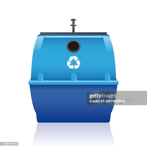 blue waste glass container with recycling symbol - insulation stock illustrations