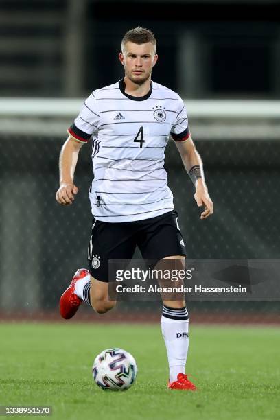 Lars Lukas Mai of Germany runs with the ball during the UEFA European Under-21 Championship Qualifier between U21 Latvia and U21 Germany at Daugava...