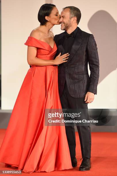 Shalana Santana and Massimiliano Gallo attends the red carpet of the movie "Old Henry" during the 78th Venice International Film Festival on...