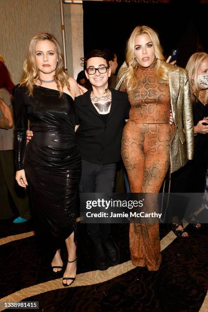 Alicia Silverstone, designer Christian Siriano, and Busy Philipps attend the backstage for the Christian Siriano SS2022 Fashion Show at Gotham Hall...