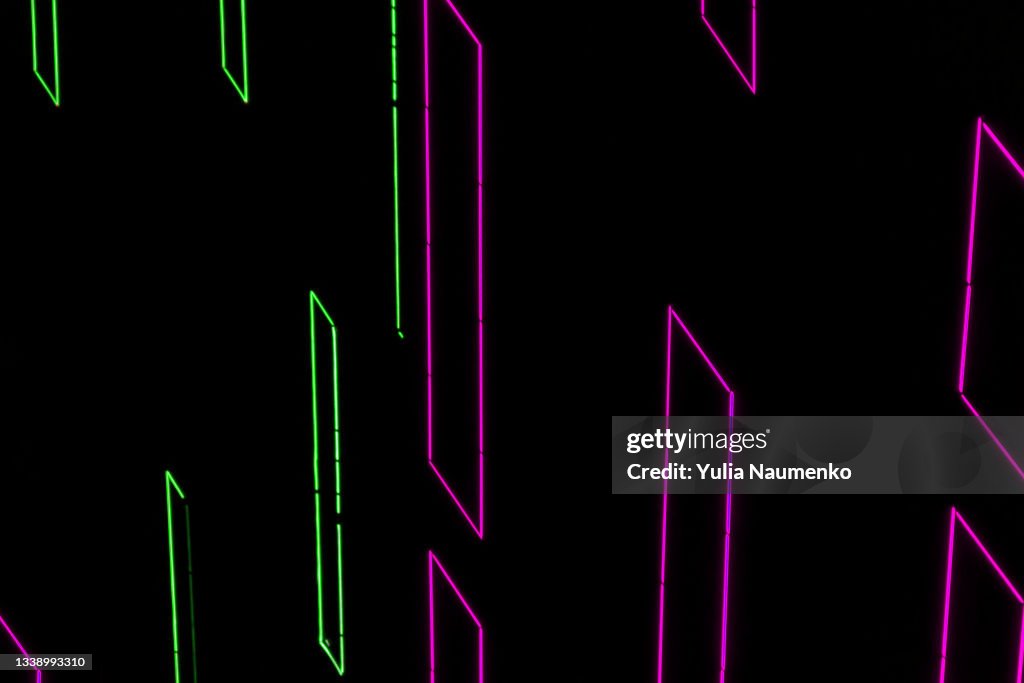 Neon rectangles, bright light lines on dark background