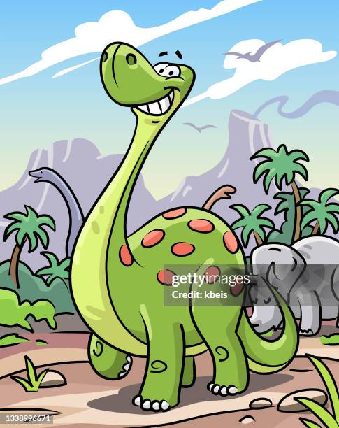 bildbanksillustrationer, clip art samt tecknat material och ikoner med happy dinosaur - brachiosaurus