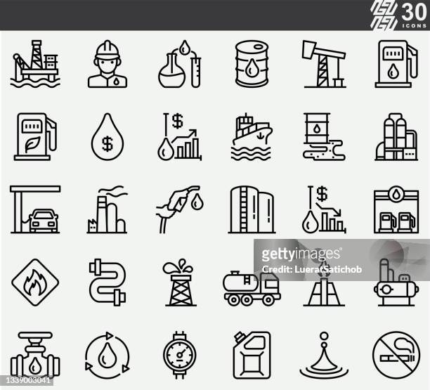 stockillustraties, clipart, cartoons en iconen met oil industry line icons - production of trumpchi suvs at a guangzhou automobile group co plant