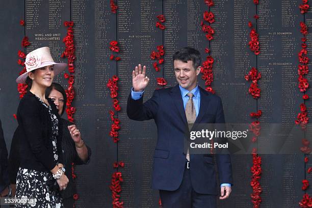 Prince Frederik of Denmark waves as he and Princess Mary of Denmark visit the Australian War Memorial on November 22, 2011 in Canberra, Australia....