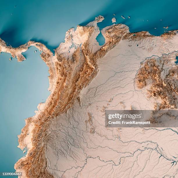 colombia 3d render mappa topografica neutrale - cordigliera delle ande foto e immagini stock