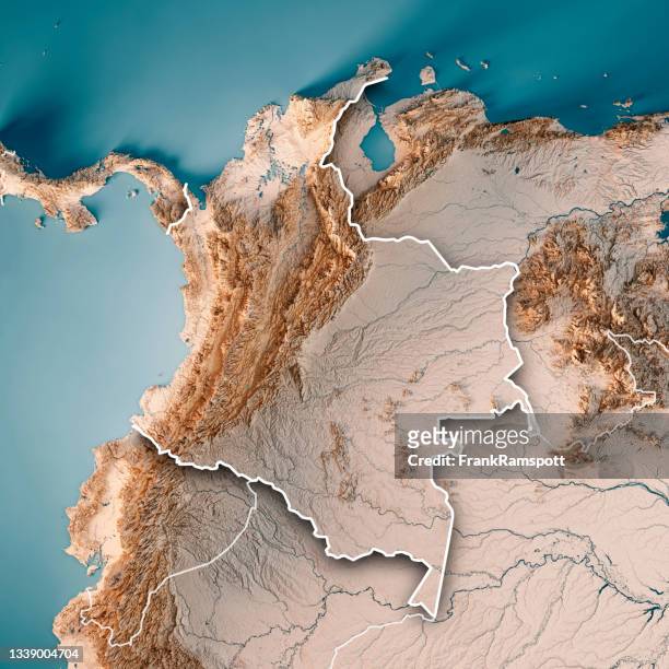 コロンビア 3d レンダリング地形図ニュートラルボーダー - magdalena river ストックフォトと画像