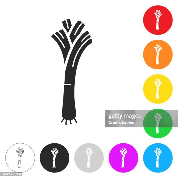 leek. flat icons on buttons in different colors - leek isolated stock illustrations