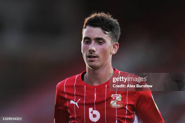 Ryan East of Swindon Town looks on during the Papa John's Trophy match between Swindon Town and Arsenal U21 at County Ground on September 07, 2021 in...