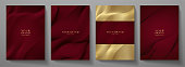 Contemporary technology cover design set. Luxury background with maroon line pattern (guilloche curves)