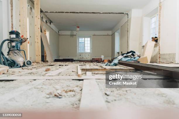 interior of unfurnished home at construction site - abandoned house stock pictures, royalty-free photos & images