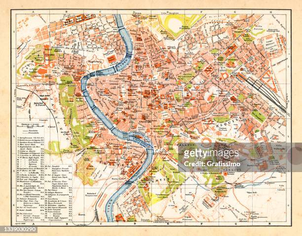 vintage map of rome italy 1898 - map of rome italy stock illustrations