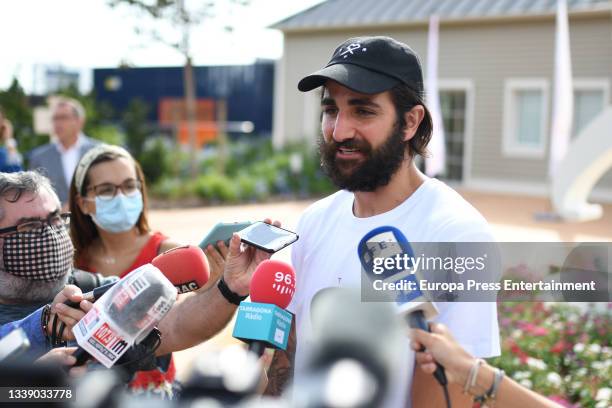 The basketball player Ricky Rubio, gives statements to the media during a visit to the families of the PortAventura Dreams project, of the...