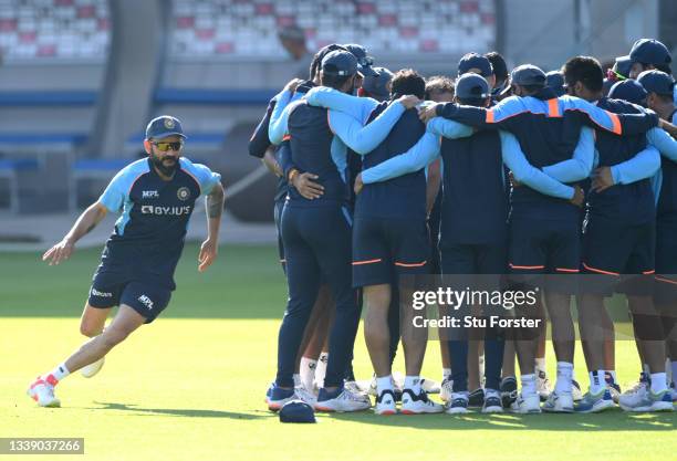 India captain Virat Kohli in action during a warm up game during India nets ahead of the 5th Test match against England at Old Trafford on September...