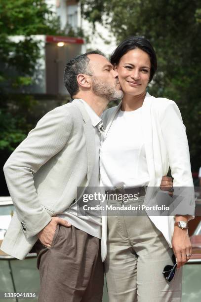 Italian actor Massimiliano Gallo and his Brazilian actress wife Shalana Santana at the 78 Venice International Film Festival 2021. Arrival at Lido....