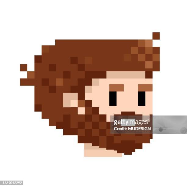 pixel bearded man - pixelated face stock illustrations