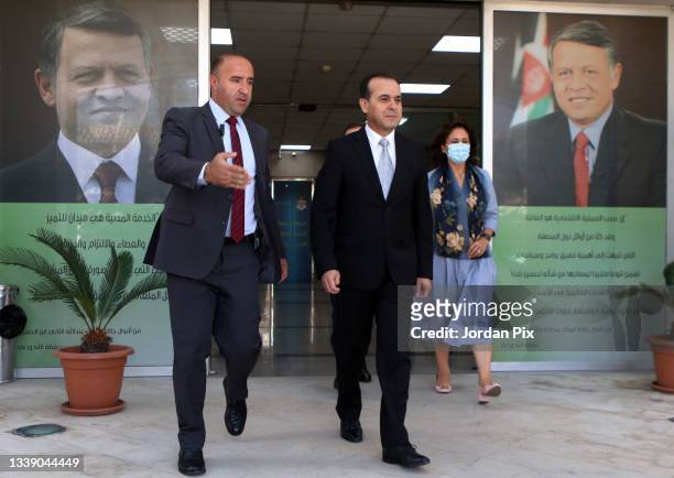Syria’s minister of oil and mineral resources Bassam Tohme is directed after a meeting and a press conference on September 08, 2021 in Amman, Jordan....
