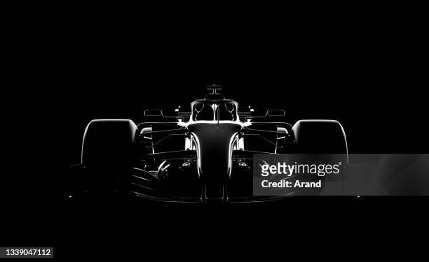 generic racecar (racing car) prototype, photorealistic render, silhouette on black - car racing stock pictures, royalty-free photos & images
