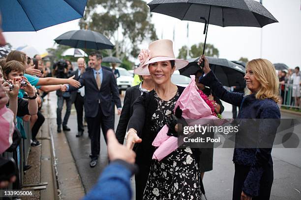 Princess Mary of Denmark and Prince Frederik of Denmark greet members of the public during their visit to the Australian War Memorial on November 22,...