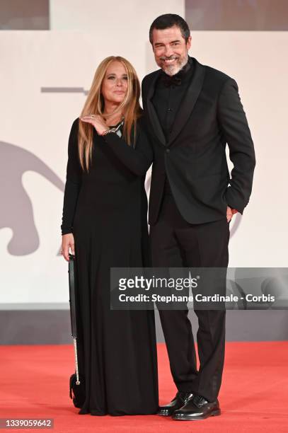 Sabrina Knaflitz and Alessandro Gassmann attend the red carpet of the movie "Old Henry" during the 78th Venice International Film Festival on...
