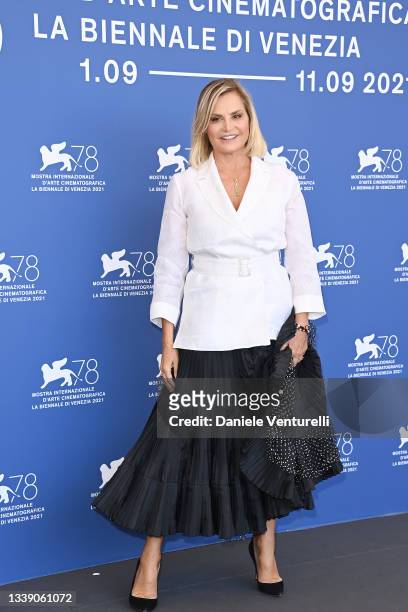Simona Ventura attends the photocall of "Le 7 Giornate Di Bergamo" during the 78th Venice International Film Festival on September 08, 2021 in...