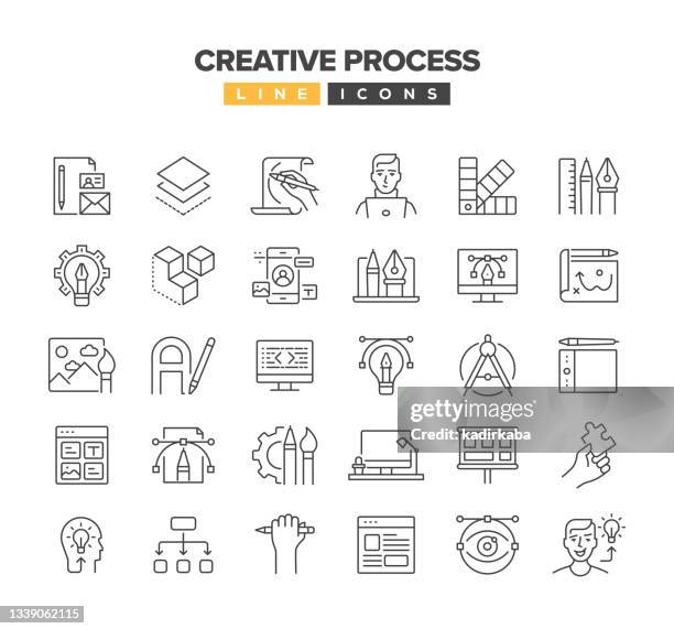 creative process line icon set - web designer logo stock illustrations