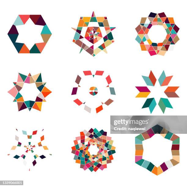 vektor bunt mosaik blumenmuster mandala icon kollektion - kaleidoskop stock-grafiken, -clipart, -cartoons und -symbole