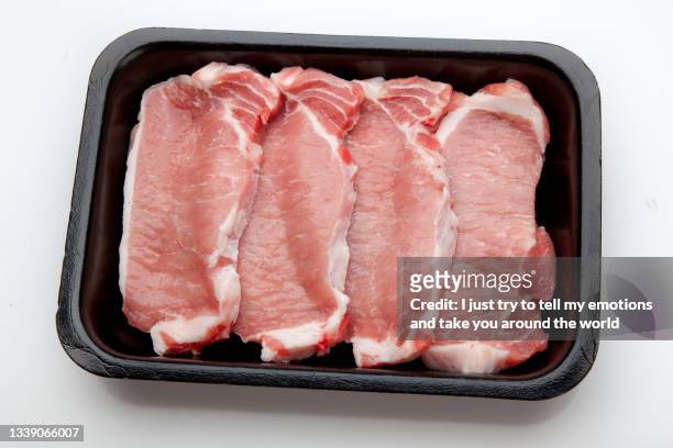 pork packaging trays from tuscany, italy - pork ストックフォトと画像