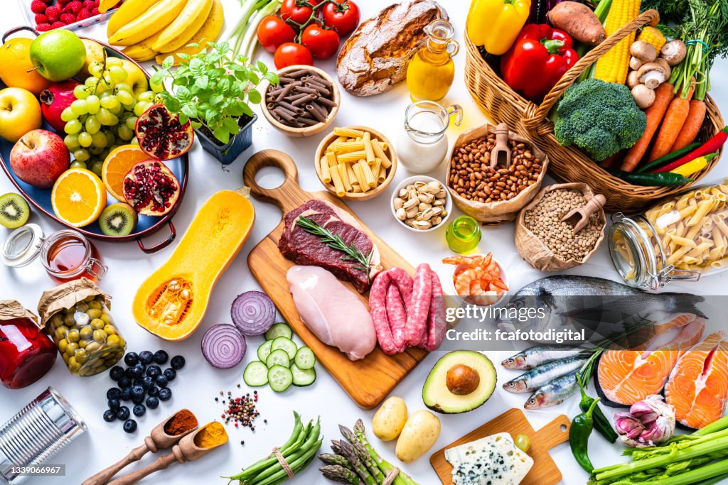 Examples Of Food Types Large Group Of Different Types Of Food On White High-Res Stock Photo ...