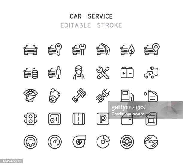 car service line icons editable stroke - driver occupation stock-grafiken, -clipart, -cartoons und -symbole