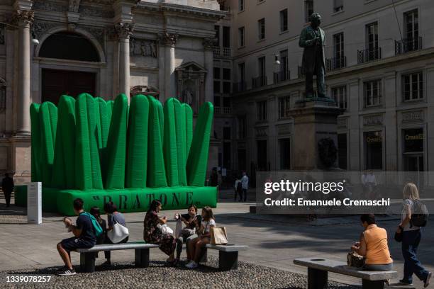 General view of SUPER PRATONE, a giant inflatable version of PRATONE Gufram, an iconic chaise longue designed in 1971 by Ceretti, Derossi & Rossoon...