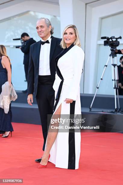 Giovanni Terzi and Simona Ventura attend the red carpet of the movie "Freaks Out" during the 78th Venice International Film Festival on September 08,...