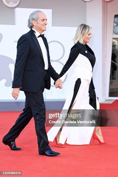 Giovanni Terzi and Simona Ventura attend the red carpet of the movie "Freaks Out" during the 78th Venice International Film Festival on September 08,...