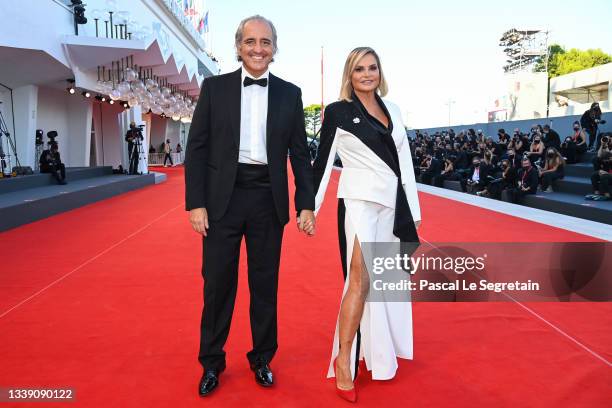 Giovanni Terzi and Simona Ventura attend the red carpet of the movie "Freaks Out" during the 78th Venice International Film Festival on September 08,...