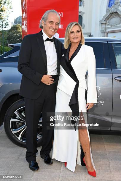 Giovanni Terzi and Simona Ventura arrive on the red carpet ahead of the "Freaks Out" screening during the 78th Venice Film Festival on September 08,...