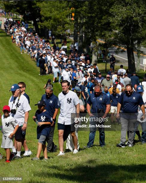 Fans arrive for the Baseball Hall of Fame induction ceremony at Clark Sports Center on September 08, 2021 in Cooperstown, New York.