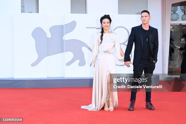 Mara Lane and Jonathan Rhys Meyers attend the red carpet of the movie "Freaks Out" during the 78th Venice International Film Festival on September...