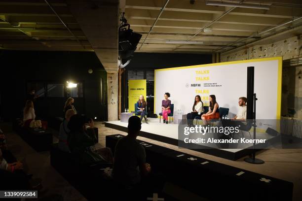 Carina Bischof, Orsola de Castro, Sophie Tendai Christiaens, Dr. Monika Hauck and Dr. Karsten Pufahl speak during the "Fashion Open Studio x MBFW"...