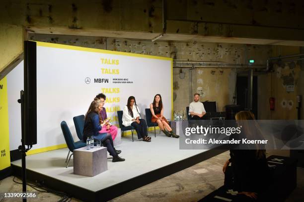 Carina Bischof, Orsola de Castro, Sophie Tendai Christiaens, Dr. Monika Hauck and Dr. Karsten Pufahl speak during the "Fashion Open Studio x MBFW"...