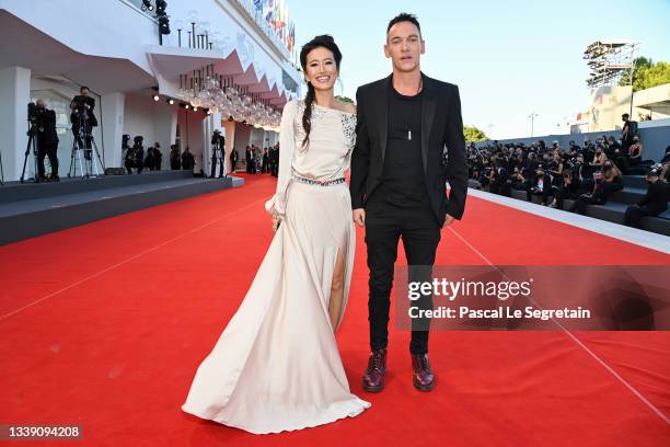 Mara Lane and Jonathan Rhys Meyers attend the red carpet of the movie "Freaks Out" during the 78th Venice International Film Festival on September...